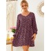 Ditsy Floral V  Neck Ruched Regular Fit Long Sleeve Dress