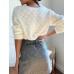 Women Solid Color Lace Trim Button Up Warm Knitted Sweaters Cardigans