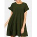 Round Neck Ruffle Button Pleat Short Sleeve Mini Dress