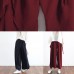 New dark blue ladies loose tie irregular wide leg cotton and linen pants