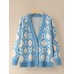 Women Argyle Pattern Geometric Knitted Casual Animated Button Cardigan