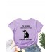 Letters Cartoon Cat Print Round Neck T  shirt For Women