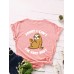 Women Cute Sloth Cartoon Slogan Print O  Neck Casual Short Sleeve T  Shirt