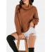 Women Solid Color High Neck Pullover Casual Warm Ribbed Knitted Sweater