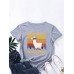 Cartoon Cat Slogan Print Round Neck T  shirt For Women